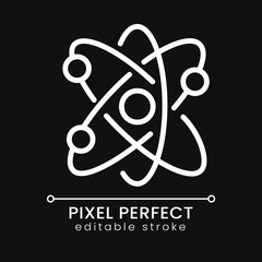 Sticker - Atom structure pixel perfect white linear icon for dark theme. Smallest particle. Molecular structure. Thin line illustration. Isolated symbol for night mode. Editable stroke. Poppins font used