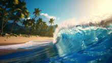 Summer Wallpaper  Beach Scene, Waves Surf With Amazing Blue Ocean Sea Island Palm Tree, Ocean Wallpaper  