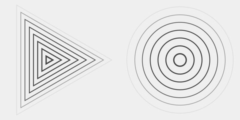 Wall Mural - abstract black concentric, hypnotic circle and triangle elements isolated on a light background. col