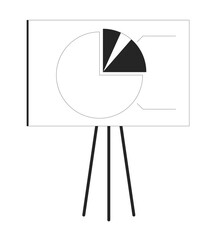 Wall Mural - Easel stand for display board with pie chart flat monochrome isolated vector object. Data analysis. Editable black and white line art drawing. Simple outline spot illustration for web graphic design