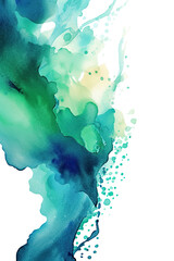 Wall Mural - emerald and sky blue swashes, watercolor paint abstract border frame for design layout, isolated on a transparent background, generative ai