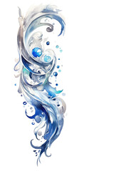 Wall Mural - sapphire and silver swashes, watercolor paint abstract border frame for design layout, isolated on a