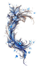 Wall Mural - sapphire and silver swashes, watercolor paint abstract border frame for design layout, isolated on a