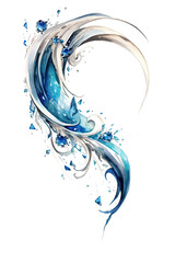 Wall Mural - sapphire and silver swashes, watercolor paint abstract border frame for design layout, isolated on a transparent background, generative ai