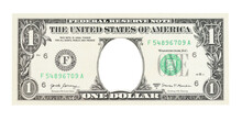 U.S. 1 Dollar Border. With Empty Middle Area. One Dollar Bill With Hole Instead Of Face.