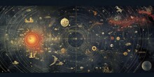 AI Generated. AI Generative. Vintage Retro Antoaue Papper Map Of Universe Galaxy Space Astronomy. Stars Cosmos Adventure Explore Vibe. Graphic Art