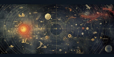 ai generated. ai generative. vintage retro antoaue papper map of universe galaxy space astronomy. st