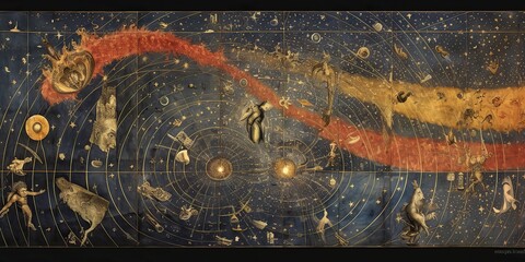 Wall Mural - ai generated. ai generative. vintage retro antoaue papper map of universe galaxy space astronomy. st