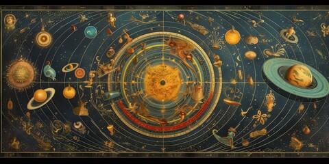 AI Generated. AI Generative. Vintage retro antoaue papper map of universe galaxy space astronomy. Stars cosmos adventure explore vibe. Graphic Art