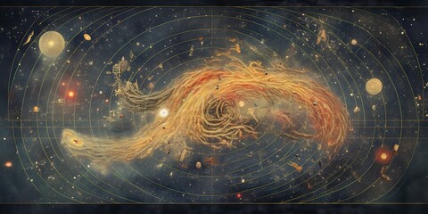 Wall Mural - ai generated. ai generative. vintage retro antoaue papper map of universe galaxy space astronomy. st