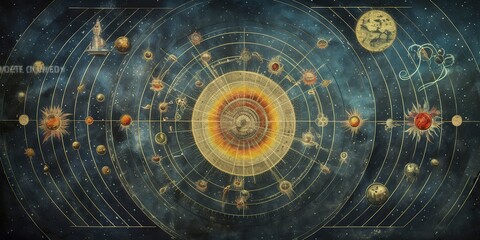 Wall Mural - ai generated. ai generative. vintage retro antoaue papper map of universe galaxy space astronomy. st