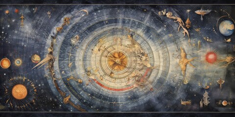 Wall Mural - ai generated. ai generative. vintage retro antoaue papper map of universe galaxy space astronomy. st