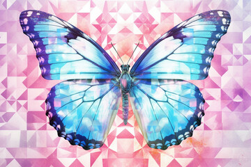 Fototapete - A pastel-colored geometric-inspired butterfly print with geometric patterns and soothing pastel gradients, adding a touch of whimsy to any space.  Generative AI technology.