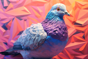 Fototapete - A pastel-colored geometric-themed Pigeon illustration with angular shapes and delicate pastel shades, capturing the wisdom and grace of this majestic bird.  Generative AI technology.