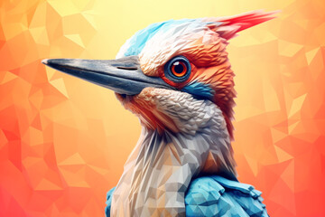 Fototapete - A pastel-colored geometric-themed Woodpecker illustration with angular shapes and delicate pastel shades, capturing the wisdom and grace of this majestic bird. Generative AI technology.