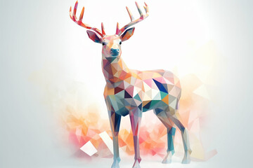 Fototapete - A pastel-colored geometric-style Deer artwork with intricate geometric shapes and soft pastel hues, showcasing the beauty of nature in a modern design.  Generative AI technology.