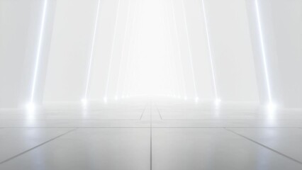 Poster - Abstract of white sci-fi tunnel, Futuristic spaceship corridor. Loop animation.