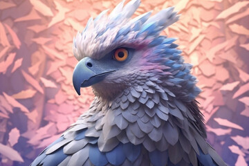 Fototapete - A pastel-colored geometric-style Harpy Eagle artwork with intricate geometric shapes and soft pastel hues, showcasing the beauty of nature in a modern design.  Generative AI technology.
