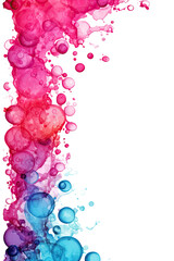 Wall Mural - magenta and turquoise bubbles, watercolor paint abstract border frame for design layout, isolated on a transparent background, generative ai