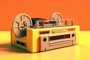 Fototapete -  An image of a vintage cassette tape and cassette player, representing the nostalgia and retro charm of analog sound.  Generative AI technology.
