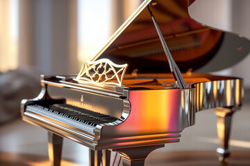 Poster - A musical instrument, such as a piano or violin, photographed in a way that emphasizes its elegant design and craftsmanship. Generative AI technology.