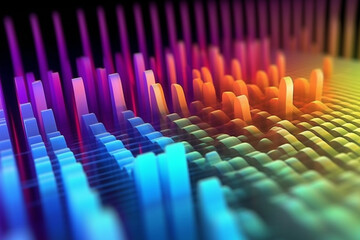 Poster -  A colorful graphic equalizer animation, pulsating and reacting to the sound frequencies, representing the dynamic nature of audio.  Generative AI technology.