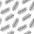 Seamless pattern with coniferous twigs. Linear vector illustration of fir branch. Black and white spruce background.