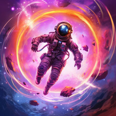 Wall Mural - Soaring astronaut on a colored background. Digital art. Generative AI.