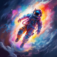 Wall Mural - Soaring astronaut on a colored background. Digital art. Generative AI.