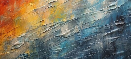 Aufkleber - Closeup of abstract rough colorful colorful multicolored art painting texture, with oil brushstroke, pallet knife paint on canvas (Generative Ai)