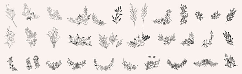 Wall Mural - Vector corner background with spring flowers. vector set