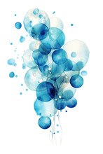 Cluster Of Cerulean And Baby Blue Bubbles, Watercolor Paint Abstract Border Frame For Design Layout, Isolated On A Transparent Background, Generative Ai
