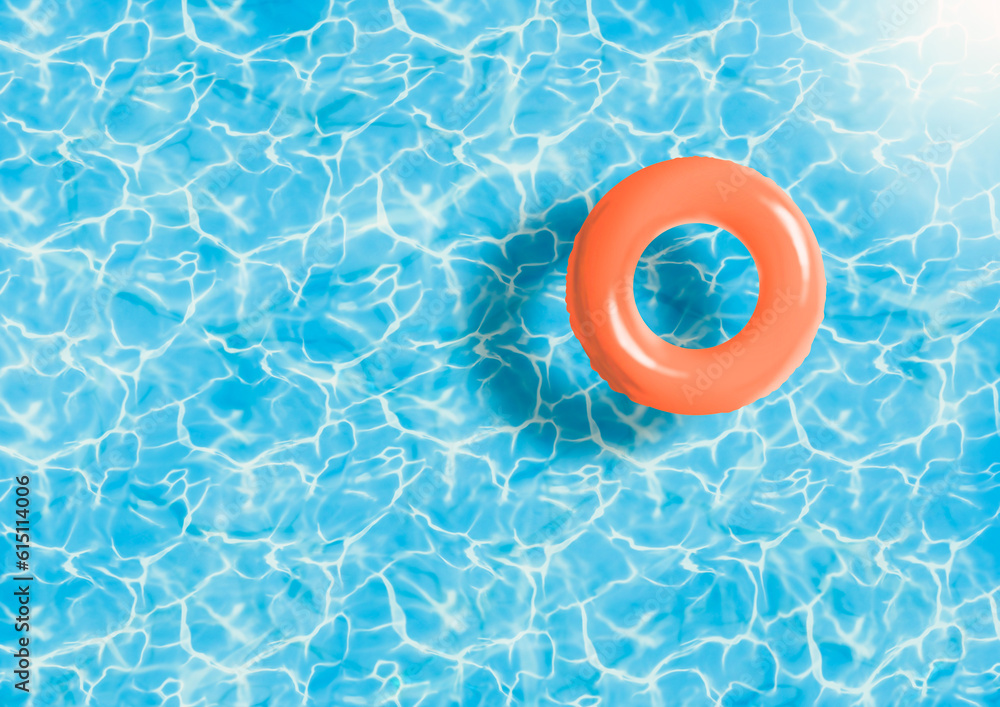Orange swimming pool ring floating in blue water. Summer colors concept ...