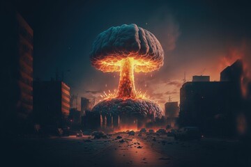 Nuclear bomb explosion in nuclear war over the city ,made with Generative AI