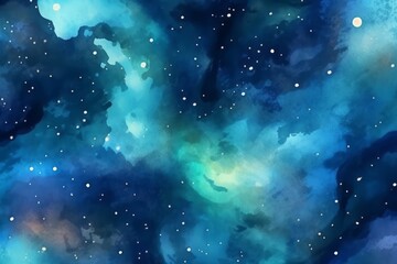Wall Mural - hand painted watercolor galaxy background. generative ai
