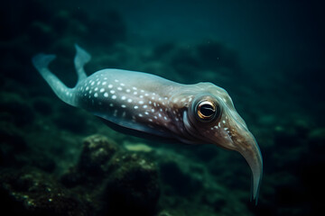 Squid in the sea, underwater. Generative AI