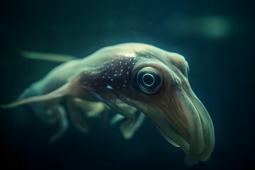 Squid in the sea, underwater. Generative AI