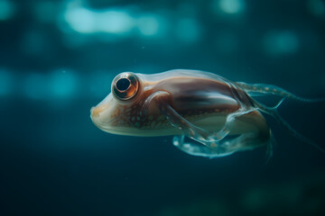 Squid in the sea, underwater. Generative AI