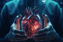 Glowing Human Heart In Hands, Generative AI Illustration