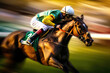 A jockey on a horse in motion. A background for horse raceing and horse betting