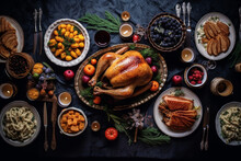 Roasted Turkey With Vegetables And Herbs Is A Traditional Dish For Thanksgiving Or Christmas Day. Ai Generative