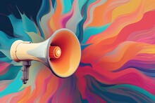 Megaphone On Colorful Background, Marketing And Advertising Concept, Generative AI