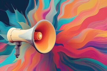 megaphone on colorful background, marketing and advertising concept, generative ai
