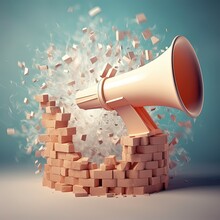 Megaphone Breaking Through Walls, Barriers, Or Obstacles, Concept Of Overcoming Challenges And Capturing Attention Of Potential Customers, Generative AI