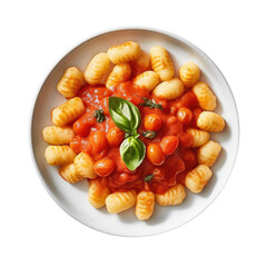 Wall Mural - Delicious Plate of Gnocchi with Tomato Sauce Isolated on a Transparent Background.