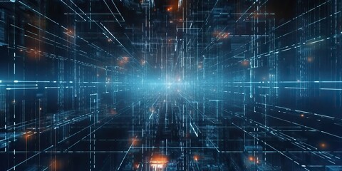 Wall Mural - AI Generated. AI Generative. Digital data abstract connection wire technology visialisation. Future innovation ai network. Graphic Art