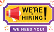 © Vikivector - We are hiring promo purple banner with public megaphone advertising confetti vector flat