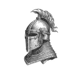 Knight helmet sketch hand drawn in engraving style
. Vector illustration desing.