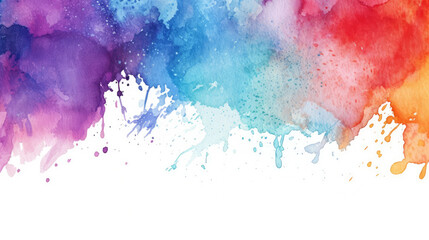 Wall Mural - Colorful watercolor splashes on a white background, watercolor border with rainbow colors. Generative AI