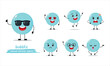 cute bubble cartoon with many expressions. different activity pose vector illustration flat design set with sunglasses.